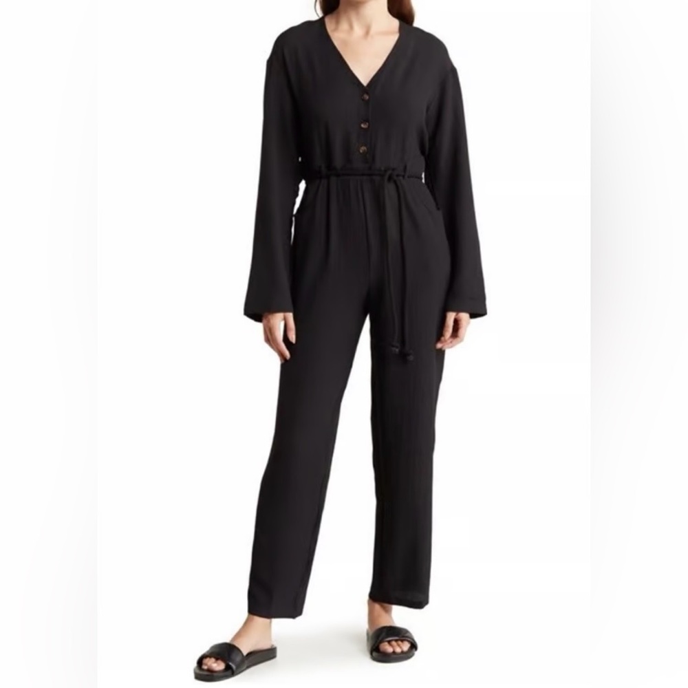 Area Stars Long Sleeve Button Front Belted Jumpsuit Bella Black Size X-Small NWT - Picture 1 of 10